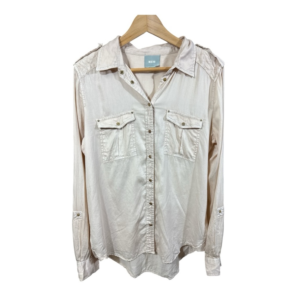 Anthropologie Maeve Beige Button Front Long Sleeve Blouse